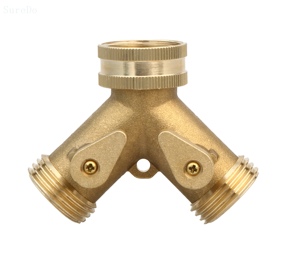 Brass Y Type 2 Way Thread Connectors Pipe Fittings For Garden